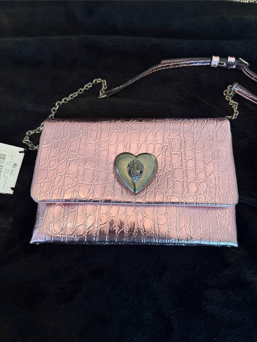 Kurt Geiger Metallic Pink Croc-Embossed Heart-Clasp Crossbody